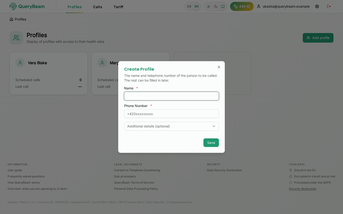 The create-profile dialog