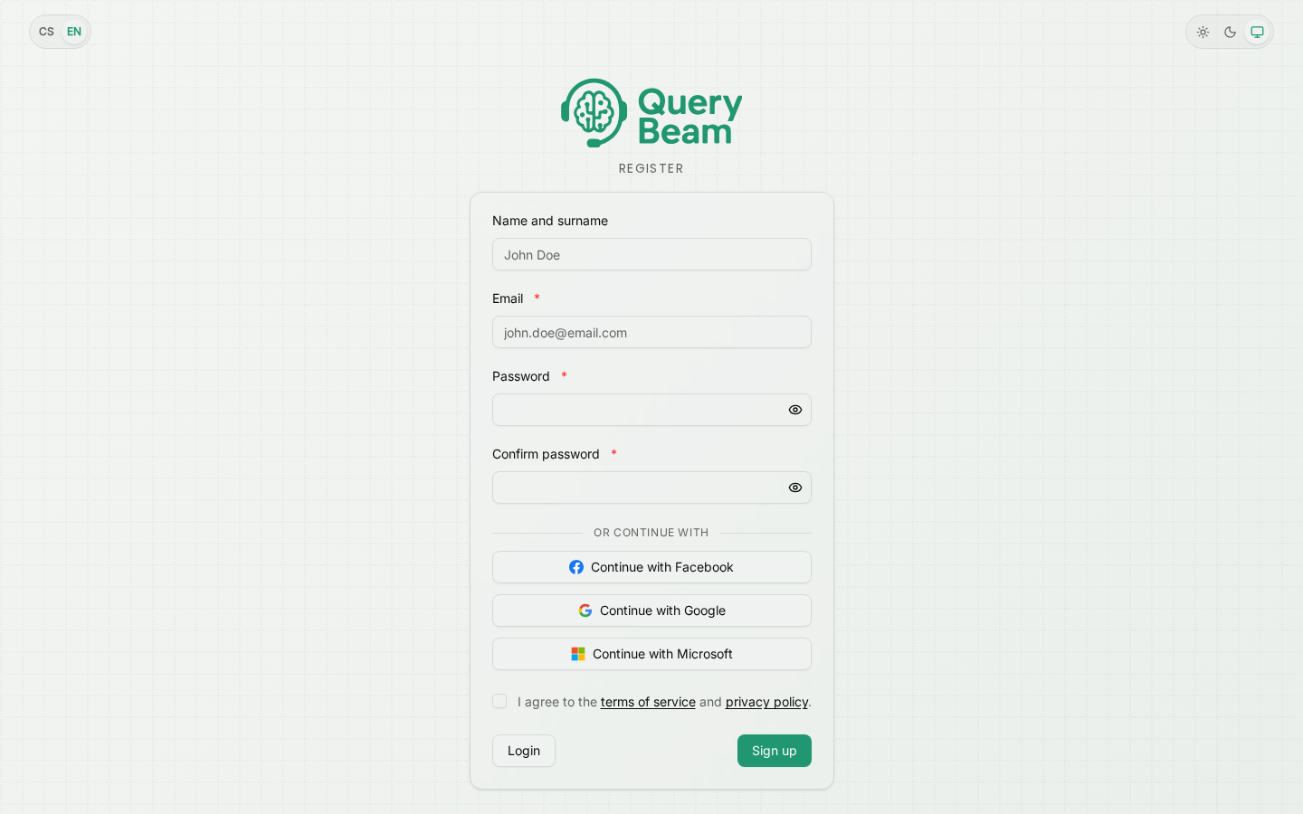 The registration form